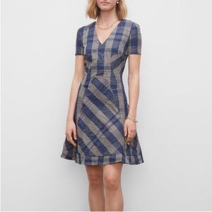 Club Monaco Plaid Seamed V-Neck Dress